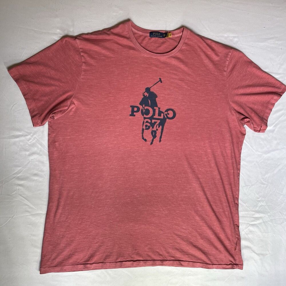 Polo Ralph Lauren Mens 3XLT Big & Tall Faded Red Graphic Polo Big Pony T-Shirt